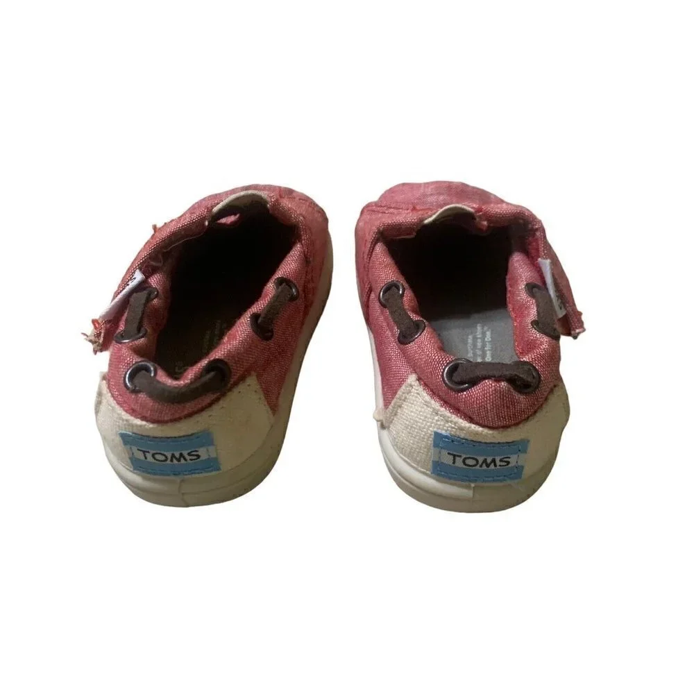 Toms Toddler Tiny Alpargata Woven Slip on Shoes Size T4 Red Leather Accents Red